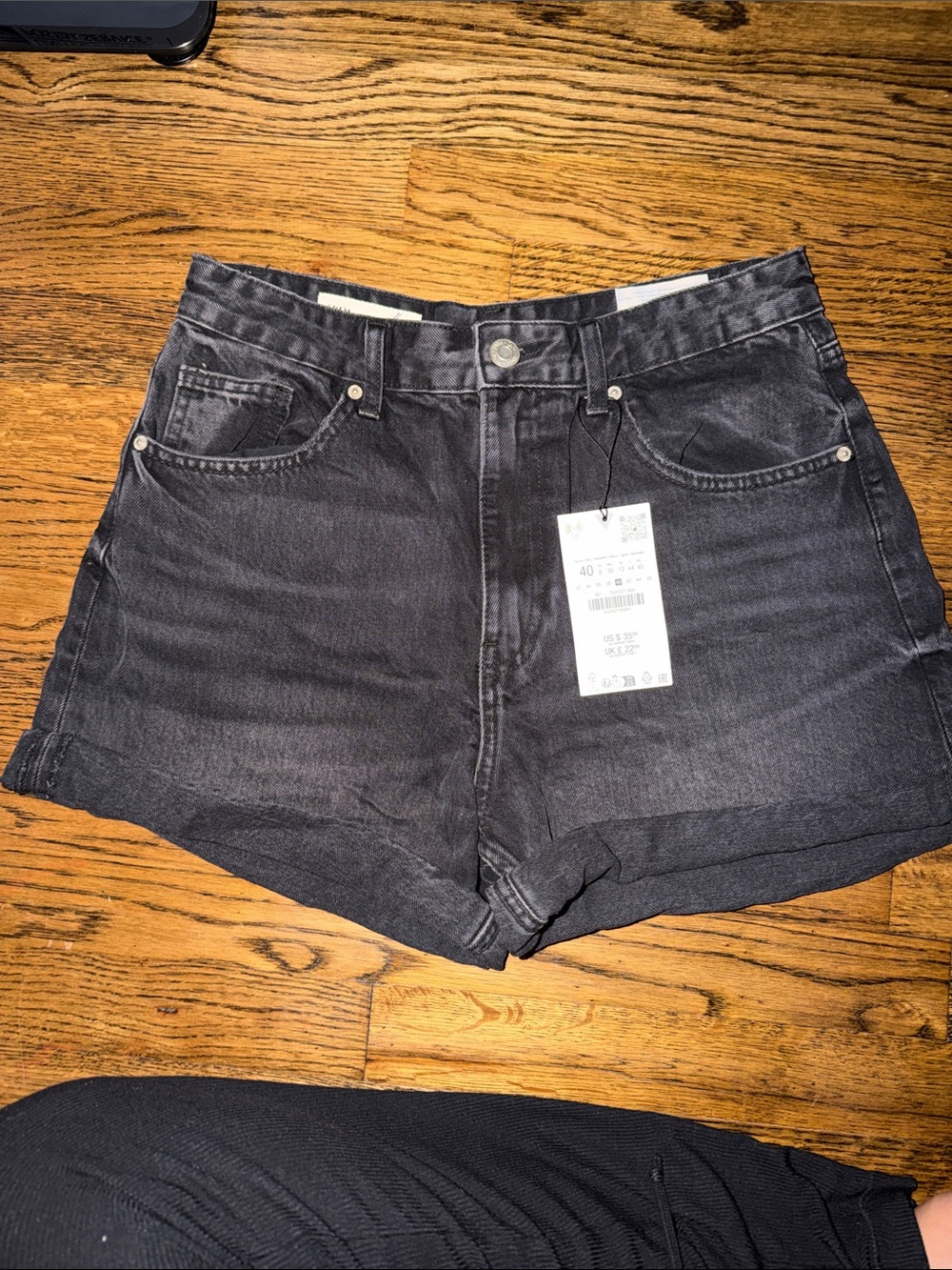 Zara Black High-Waist Denim Shorts